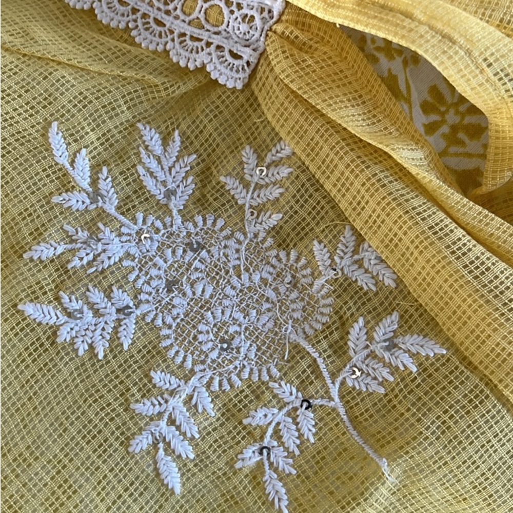 W Brand Yellow Long Sleeve Dress with White Embroidery